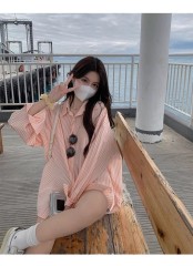 韓風氛圍感條紋襯衫外套女夏款2025年新款長袖襯衣防曬衣外套