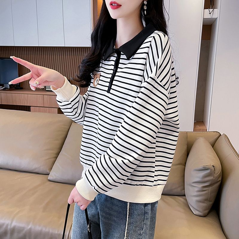 實拍250克珠地薄衛衣女2025長袖t恤早春新款短款刺繡翻領上衣女裝