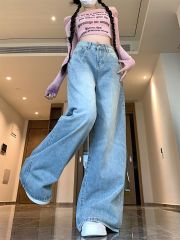 **Photographed!! Washed Retro Soft Wide Leg Stacked Toe Denim for Women - Simple Loose Straight Leg Long Pants**
