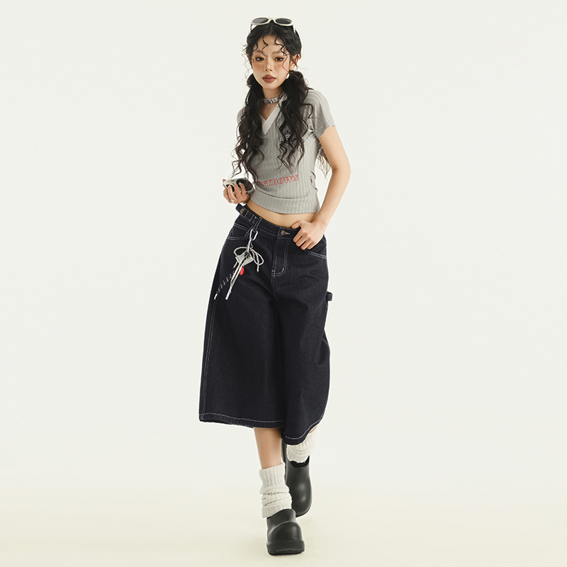 Real shot 25thootd American retro wide-leg spring and summer new straight loose wash and old fried street frying pants