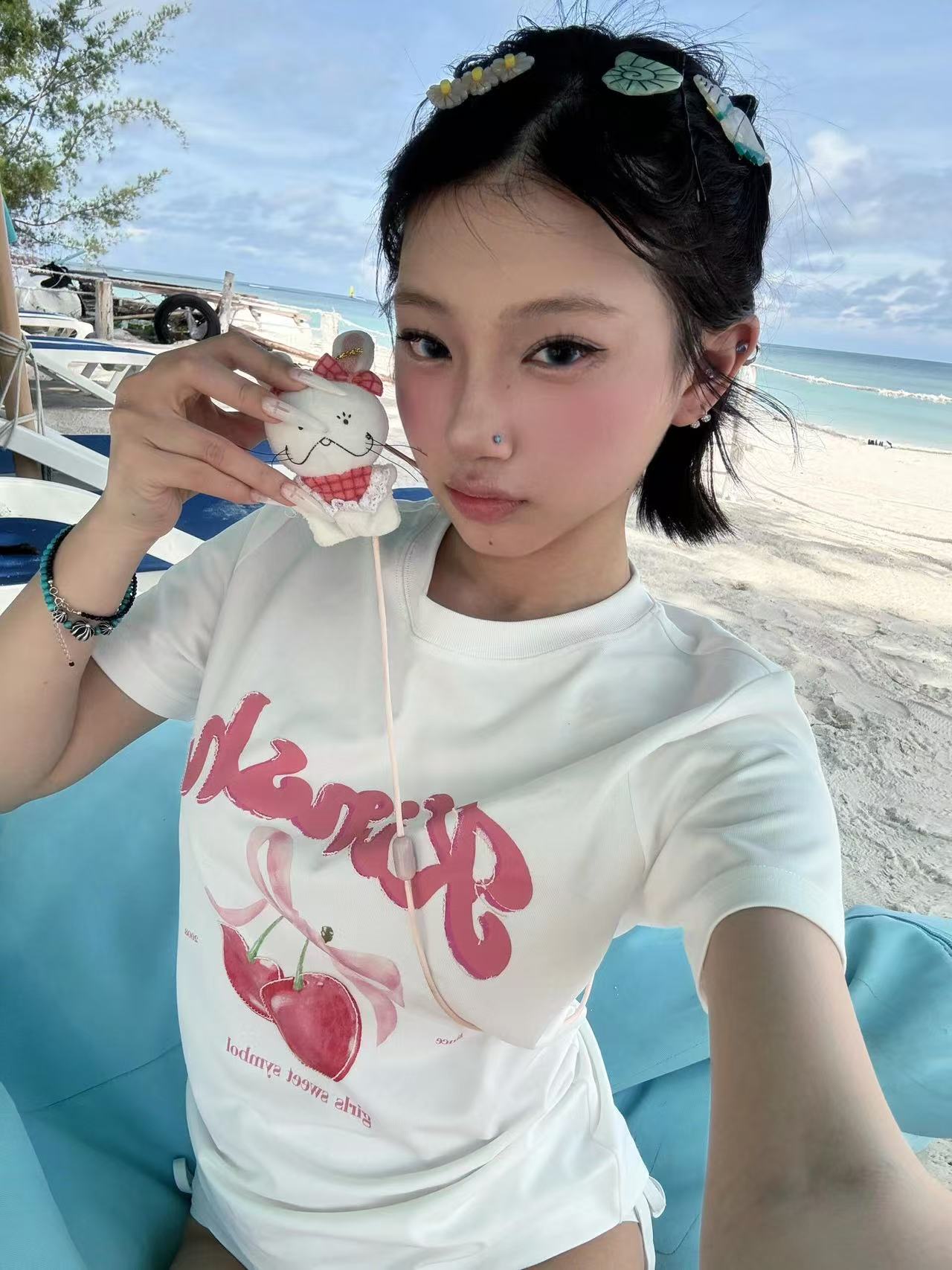 High-quality pure cotton 210g 40 pieces Odale 92 cotton 8 spandex printed hot girl slim short-sleeved T-shirt for women