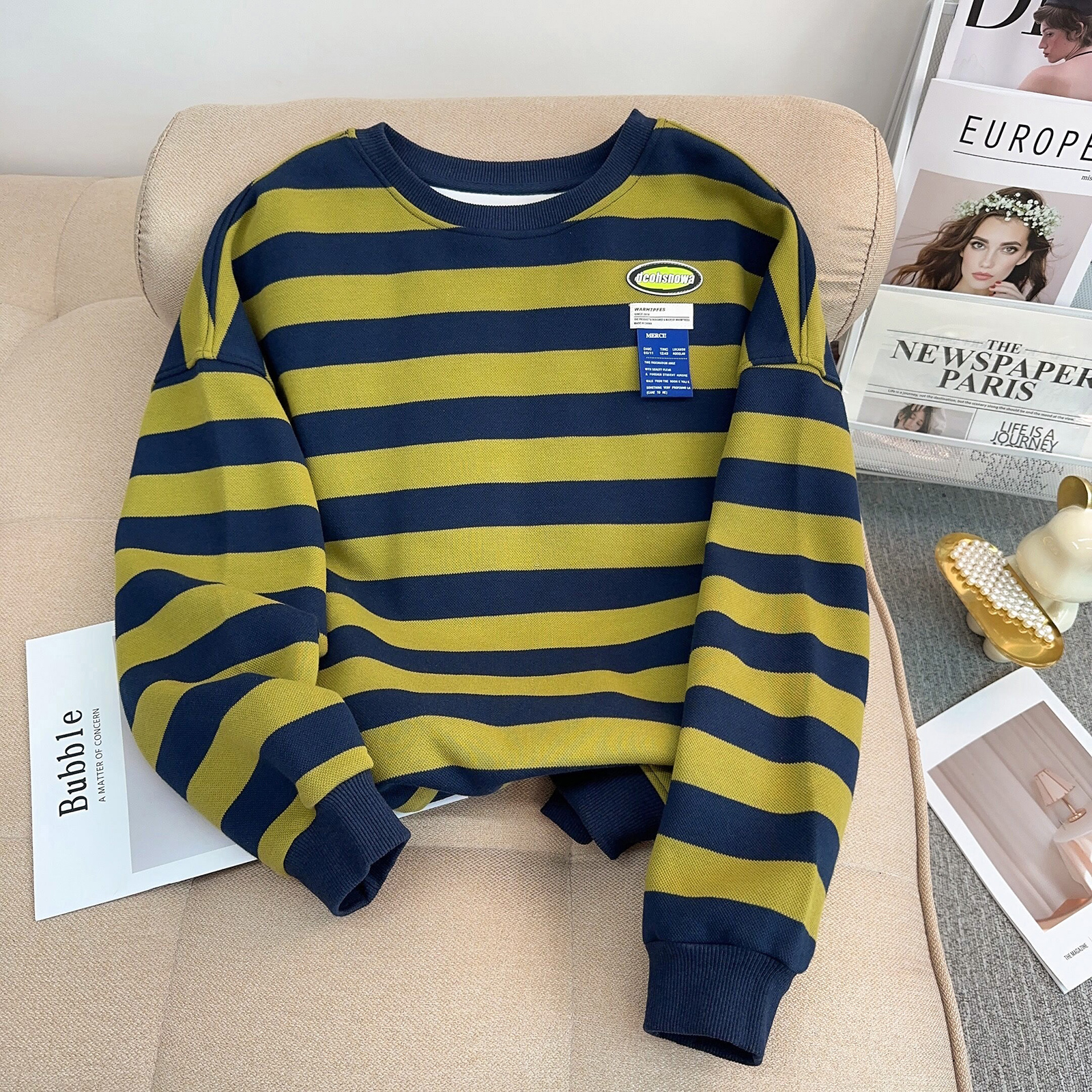 實拍衛衣女春秋2025早春新款刺繡立體裝飾寬鬆潮長袖t恤韓版上衣