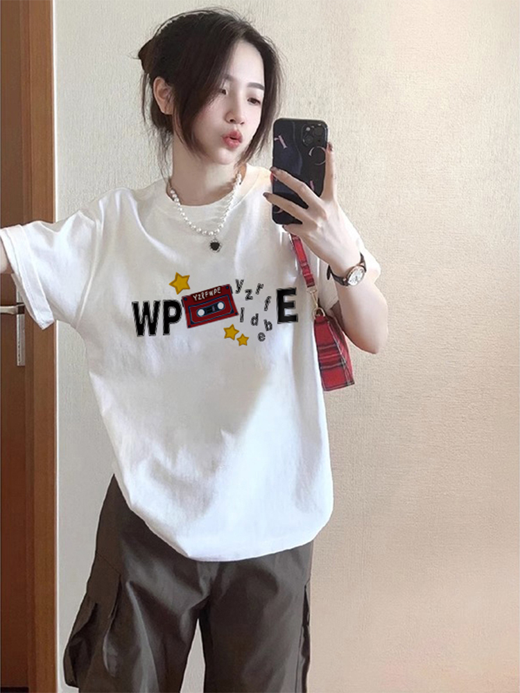 高品質純棉200克100%棉精梳緊密優質做工前印花短袖t恤女