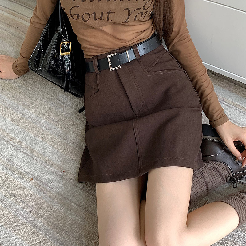 Spring suit short skirt women high-waisted slimming bustle dress women with lining gift waist belt
