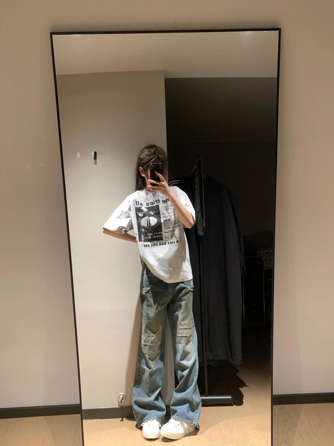 High-quality pure cotton 200g combed tight 100% cotton live broadcast same product front printed loose short-sleeved T-shirt for women