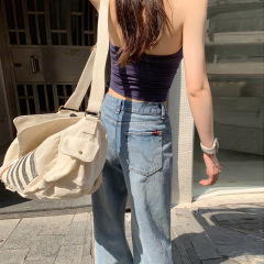 Real shot of 25 spring and summer retro grinding white wash natural drooping feeling without elastic high waist slightly loose flared jeans for women