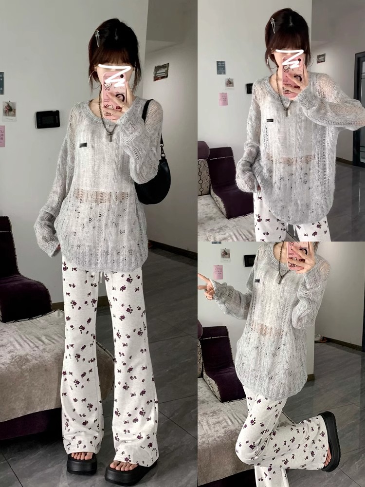 Hollow design sense lazy style long-sleeved sunscreen blouse for women in summer 2025 new thin early autumn knitted top