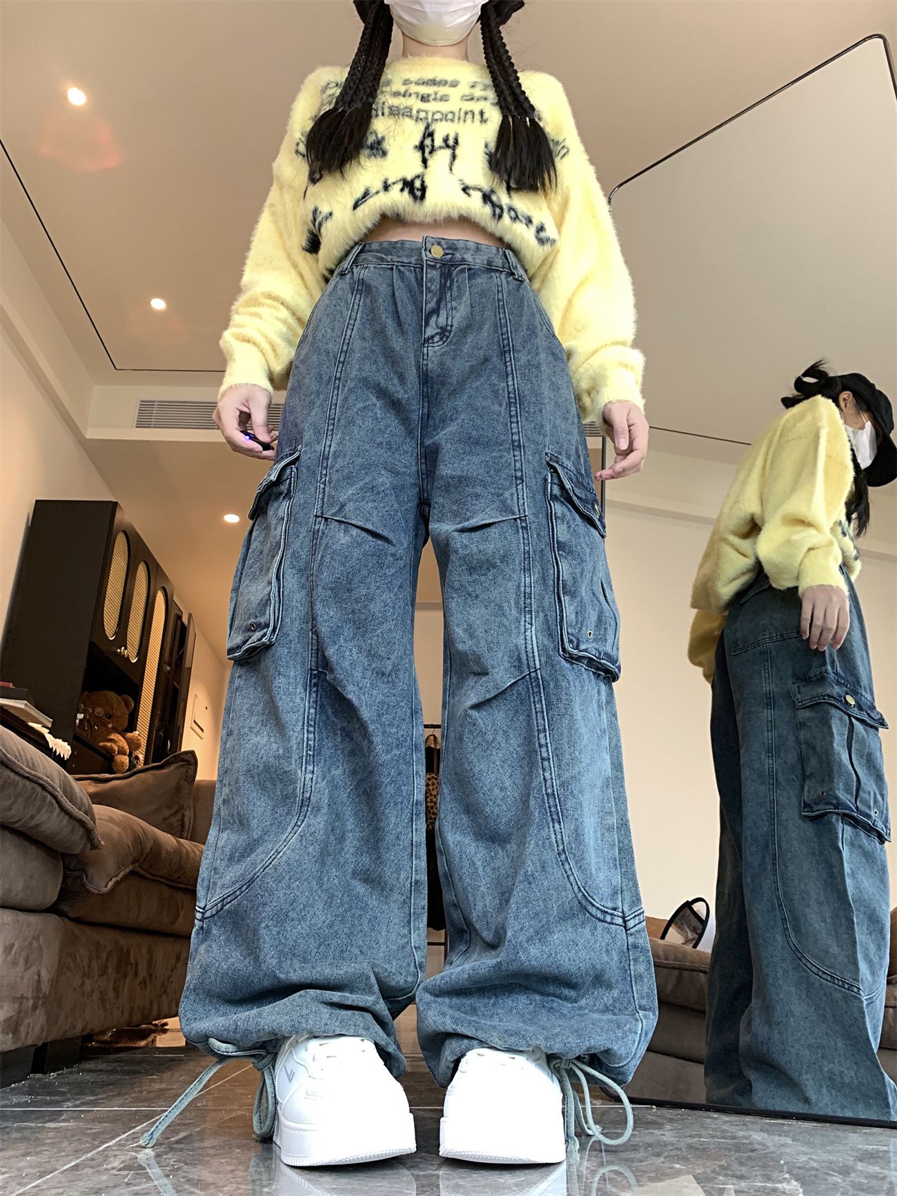 實拍！！！美式朋克牛仔褲春秋季街頭嘻哈寬鬆休閒痞帥寬鬆型