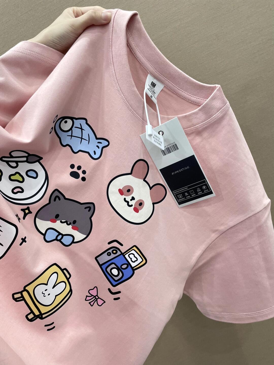 High-quality pure cotton 200g combed tight 100% cotton live broadcast same product front printed loose short-sleeved T-shirt for women