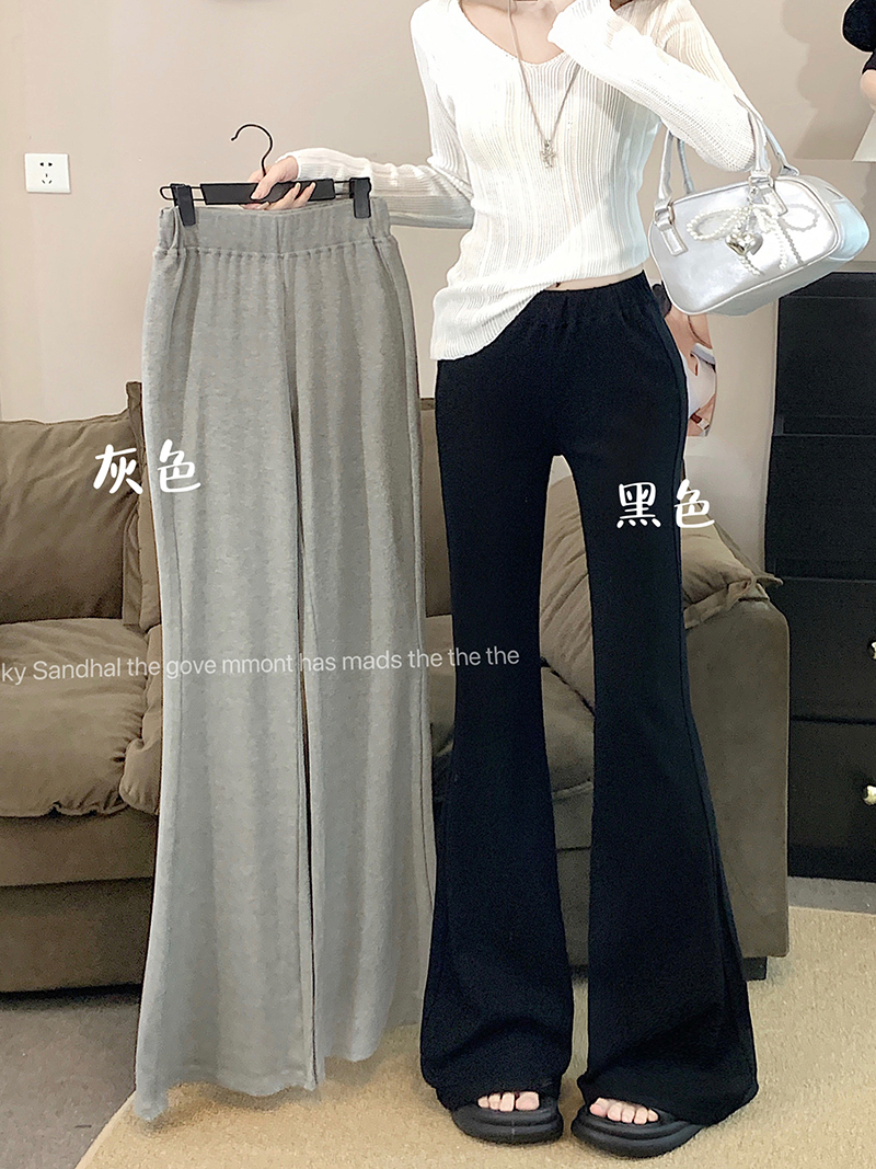 實拍灰色針織微喇褲女春季新款闊腿褲低腰辣妹休閒褲垂感拖地褲