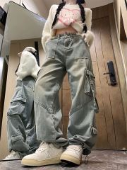 Hand-painted!!! Women's loose wide-leg casual slimming straight-leg low-rise minority pants