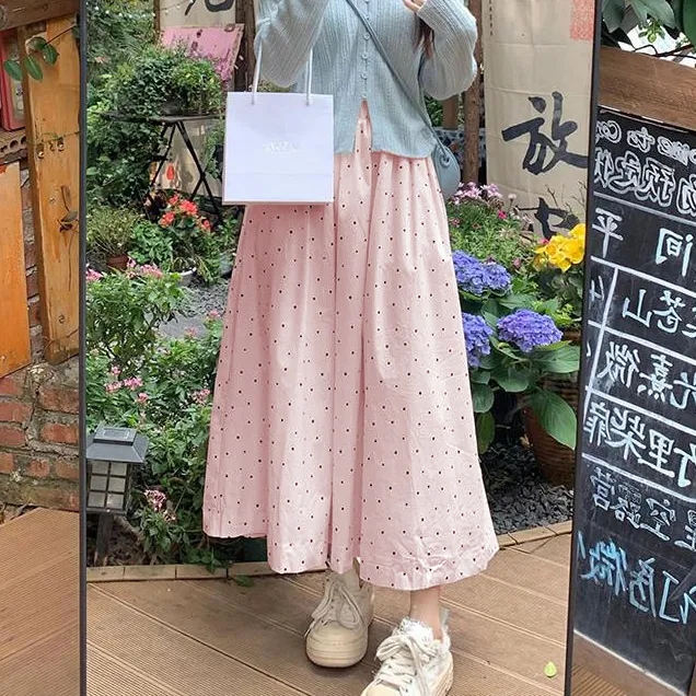 2025夏新款波點半身裙女中國風鬆緊遮胯顯瘦A字裙長裙大擺裙