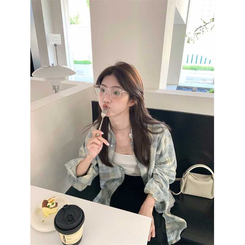 美式復古設計感格子襯衫女夏季2025新款休閒開衫薄款防曬襯衣外套