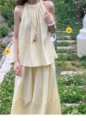 性感露肩坎肩襯衫高級感小眾別致無袖掛脖背心女夏季溫柔時髦寬鬆