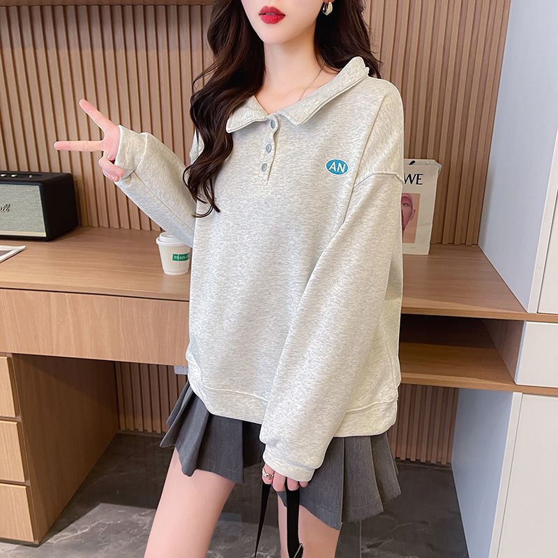 實拍華棉複合牛奶絲薄款衛衣女2025早春新款短款刺繡翻領上衣女裝