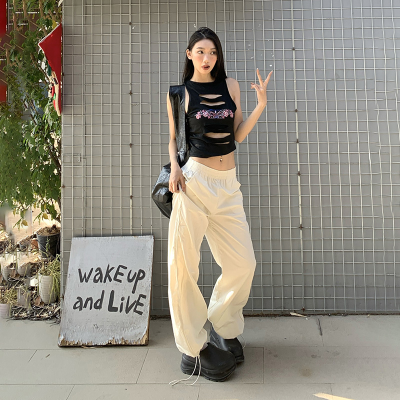 Real shot of 2025 spring and summer new draped workwear loose high waist straight wide leg floor quick-drying casual pants for women