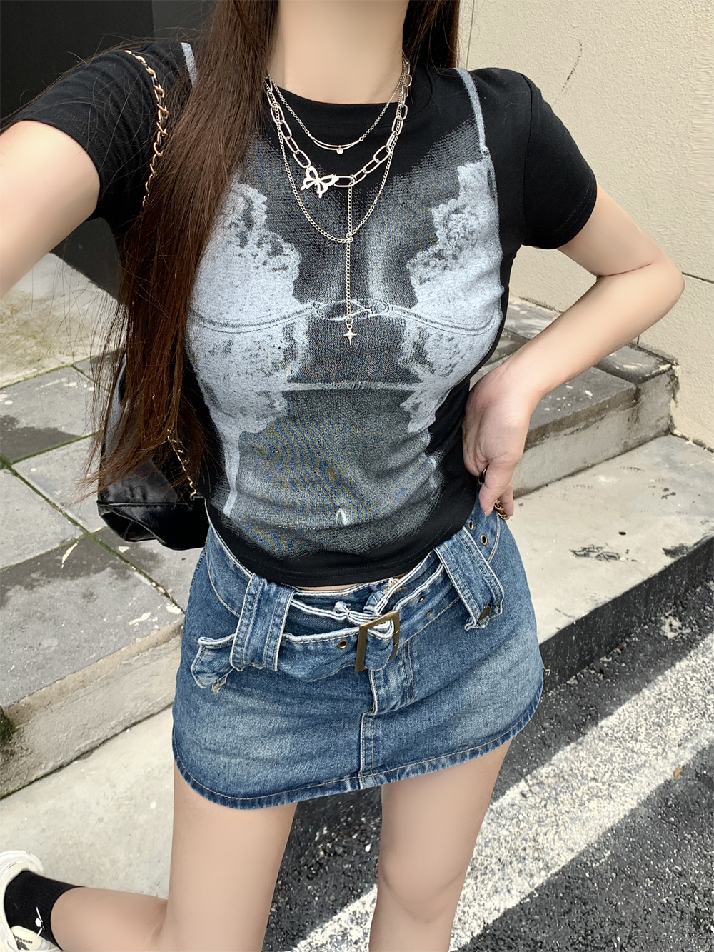 Real shot 40 pure cotton 210g 92 cotton/8 spandex short-sleeved T-shirt for women digital direct spray