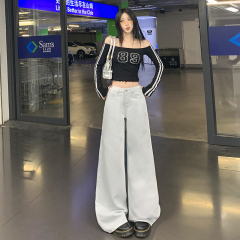 Real shot 2025 high waist wide-leg pants jeans women loose slim pear-shaped body draped floor straight pants women