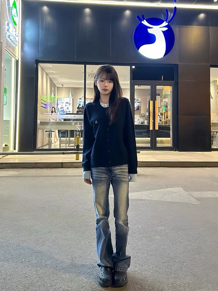 復古牛仔褲女小個子春秋新款彈力高腰顯瘦窄版直筒馬蹄褲