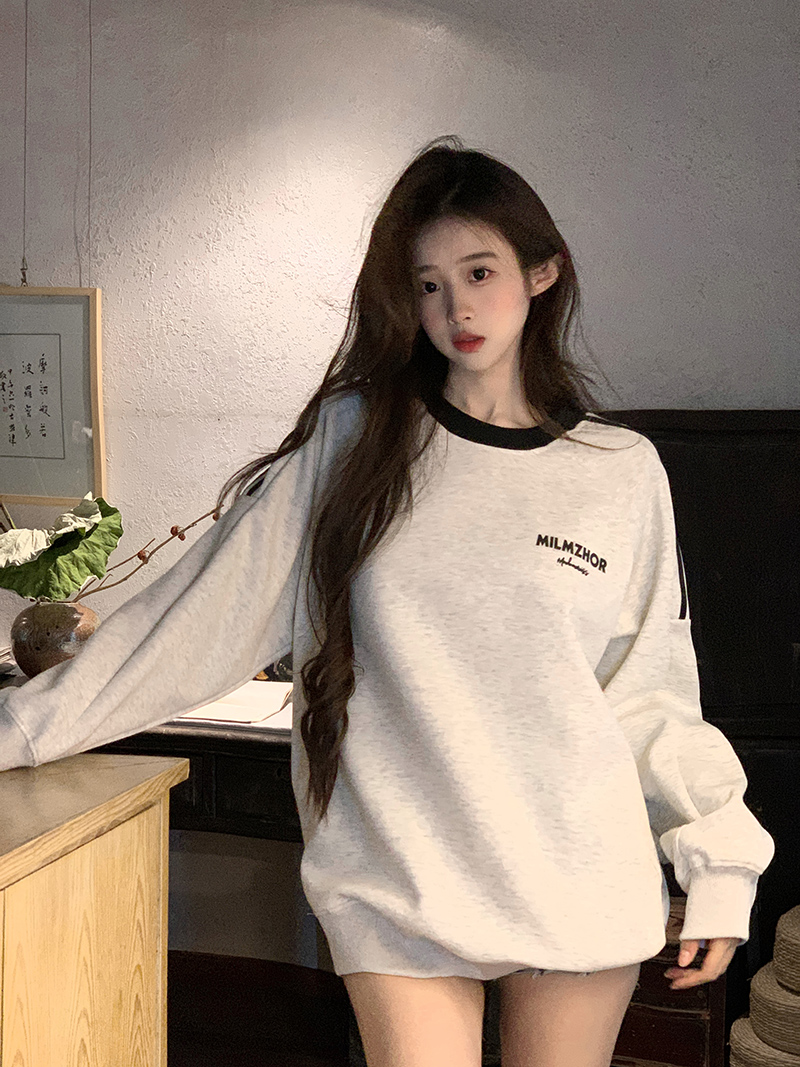 實拍衛衣男女情侶裝薄款2025早春潮設計感撞色圓領韓版上衣200斤