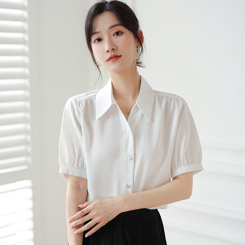 春夏新款白色短袖襯衫女時尚正裝通勤襯衣