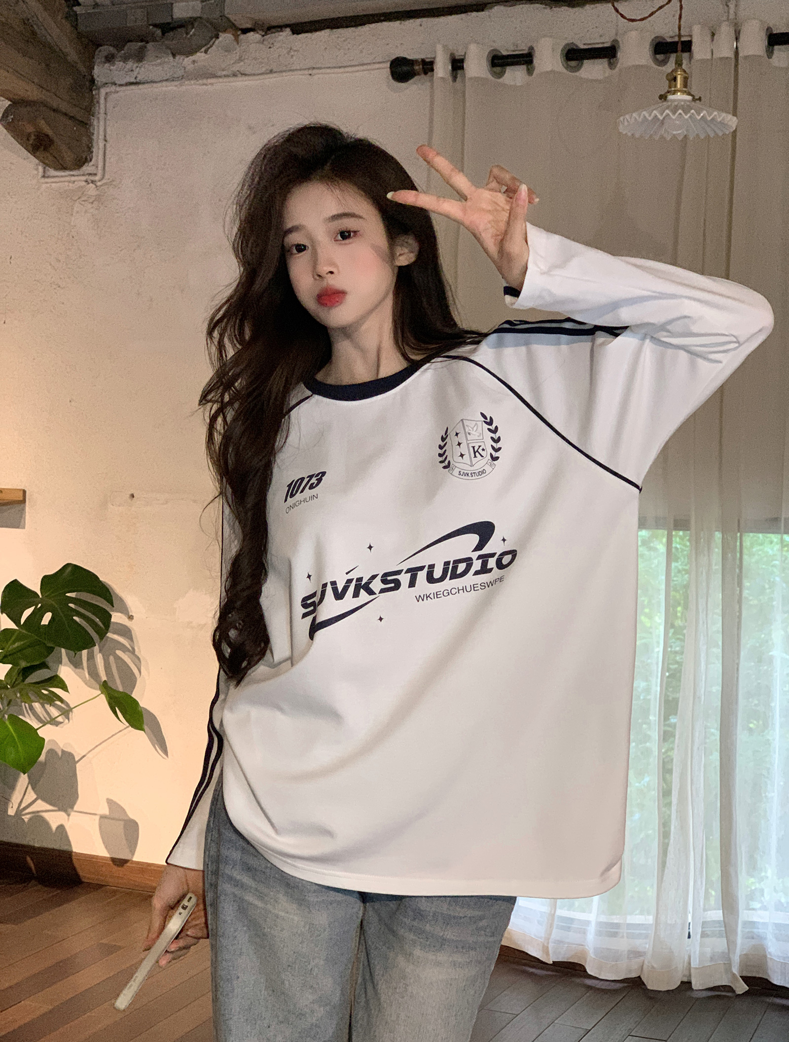 實拍長袖t恤女裝春秋薄款設計感2025條紋短款修身打底衫圓領上衣