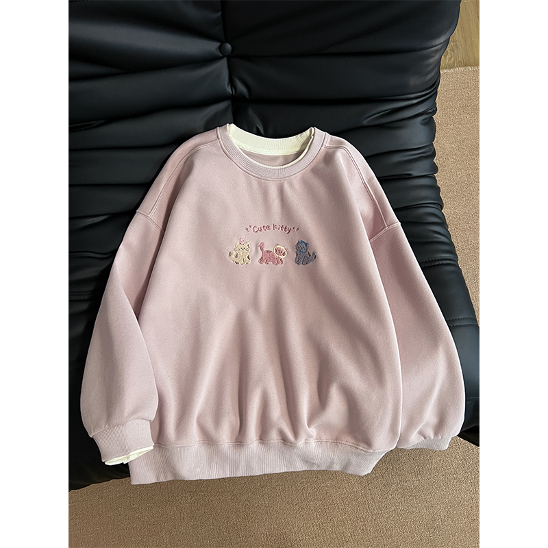 Real photo pure cotton Hua cotton composite milk silk sweatshirt for women's thin 2025 early spring new round neck long sleeve T-shirt top