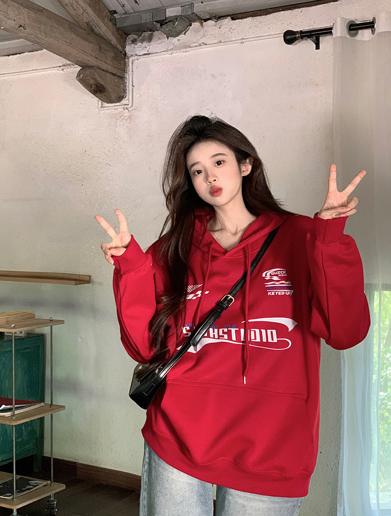 實拍衛衣男女情侶裝薄款2025早春新款口袋設計感印花連帽韓版上衣