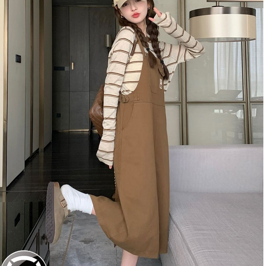 Korean-style strap dress for women, new autumn college fashion, youthful and casual mini dress for petite figures