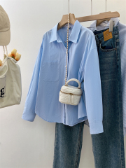 防曬藍色襯衫女長袖上衣2025新款法式高級感小個子襯衣小眾外套