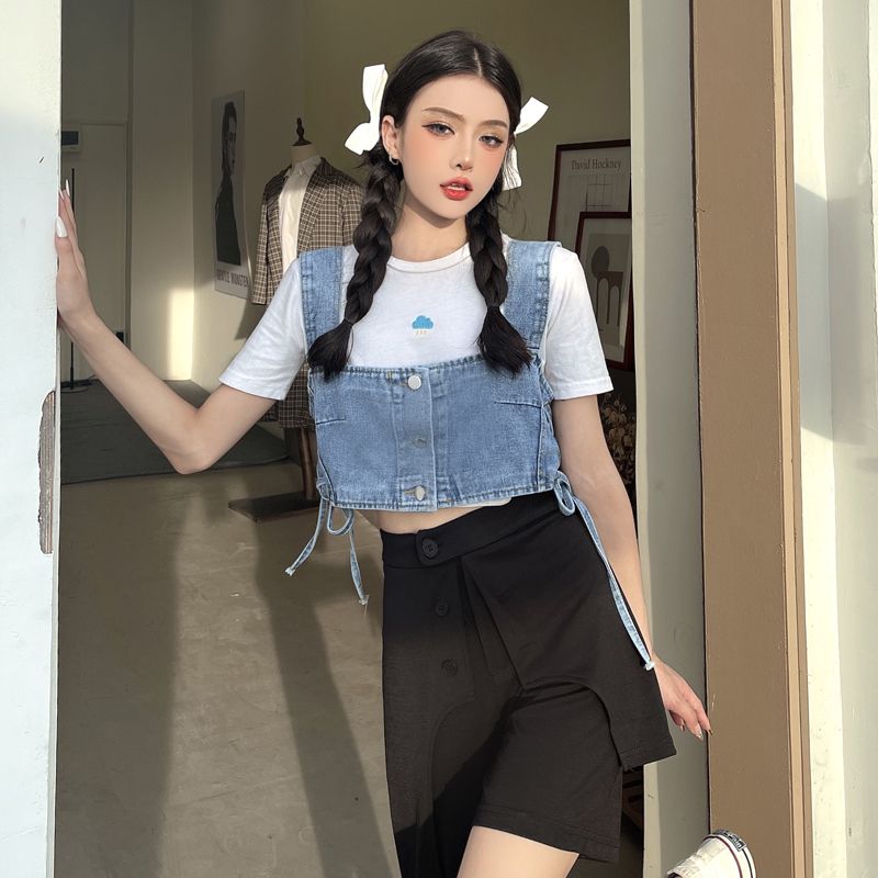 實拍牛仔馬甲背心女2025春秋韓版百搭美式小個子吊帶套頭外搭辣妹