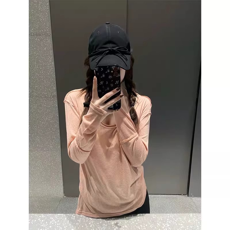 130克雪花棉 慵懶風寬鬆長袖罩衫女春夏薄款內搭打底衫