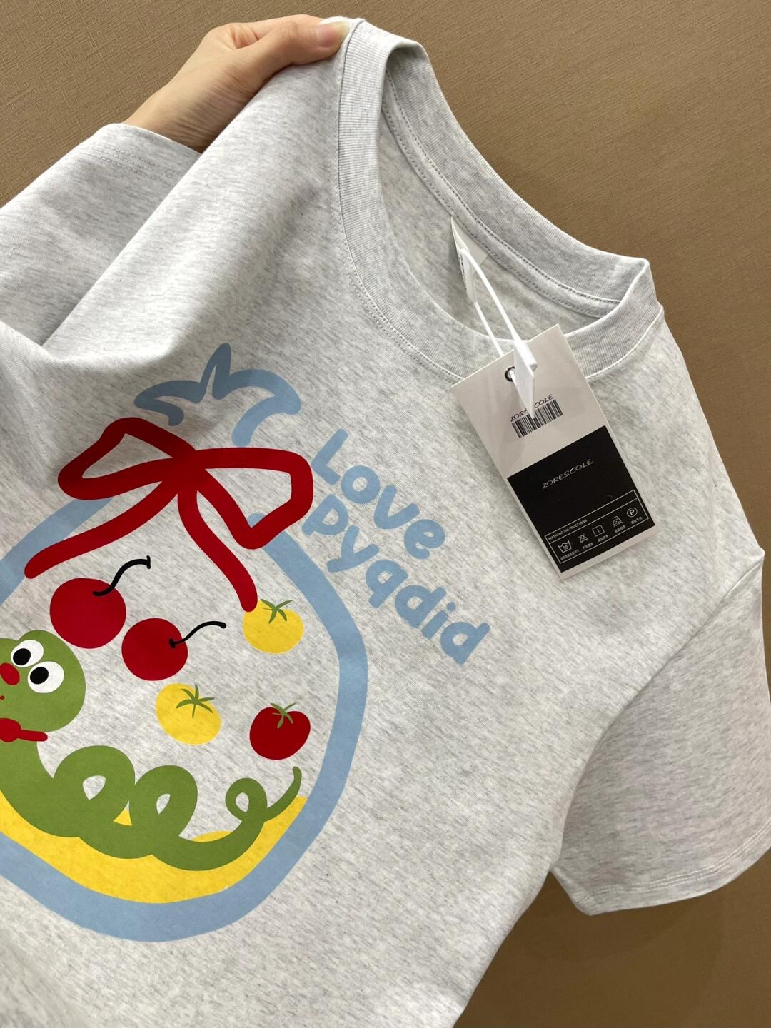 High-quality pure cotton 200g combed tight 100% cotton live broadcast same product front printed loose short-sleeved T-shirt for women