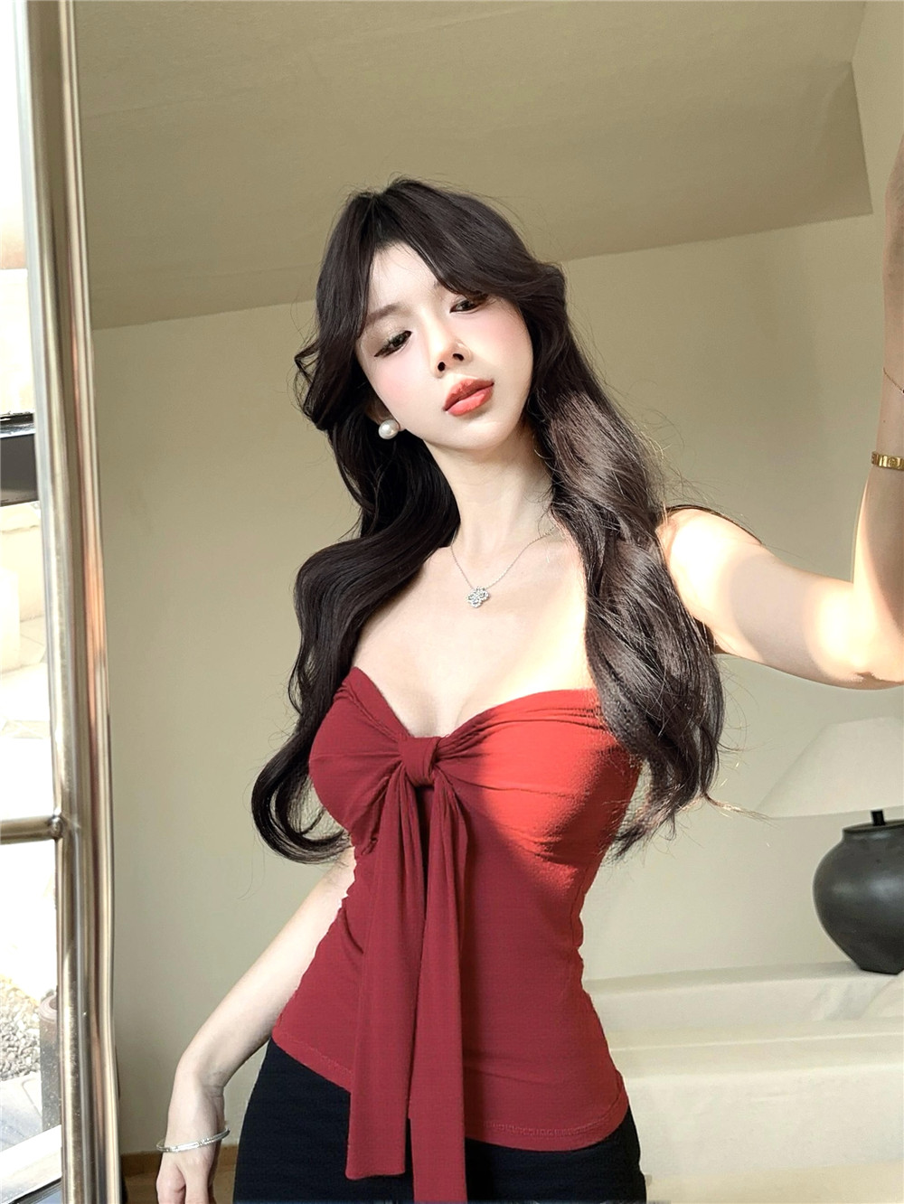Real shot 2025 spring and summer new style bow strapless vest sexy slim fit and beautiful back
