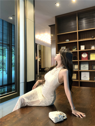 实拍~中式国风长裙夏收腰显瘦温柔气质白月光旗袍鱼尾连衣裙