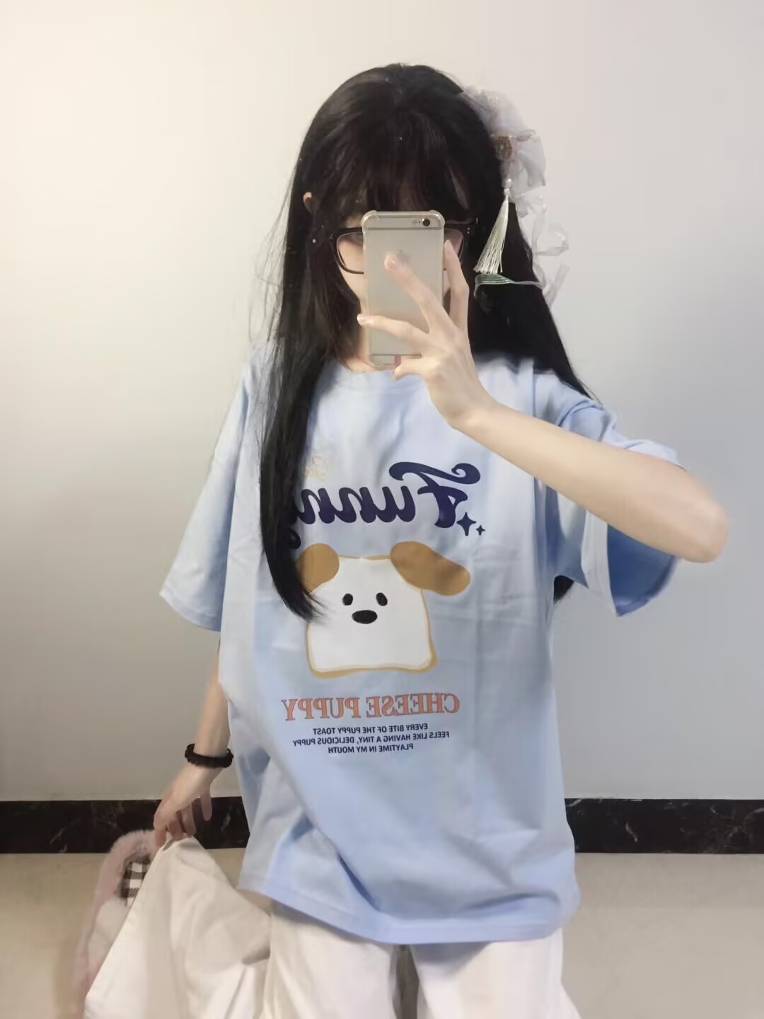 High-quality pure cotton 200g combed tight 100% cotton live broadcast same product front printed loose short-sleeved T-shirt for women