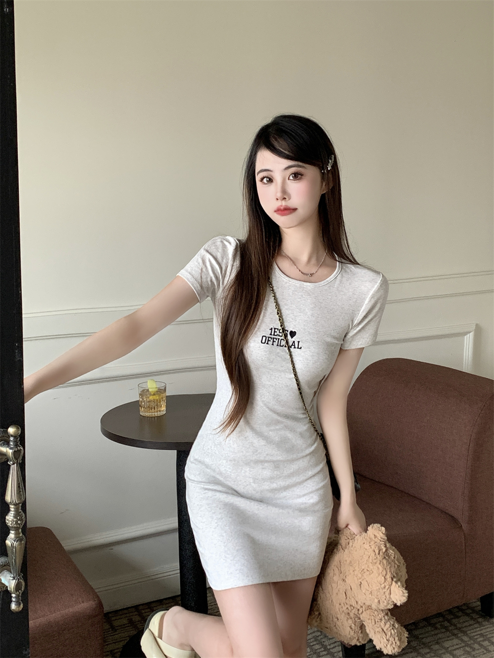 實拍  40支純棉210克92棉/8氨綸連衣裙女中長款刺繡
