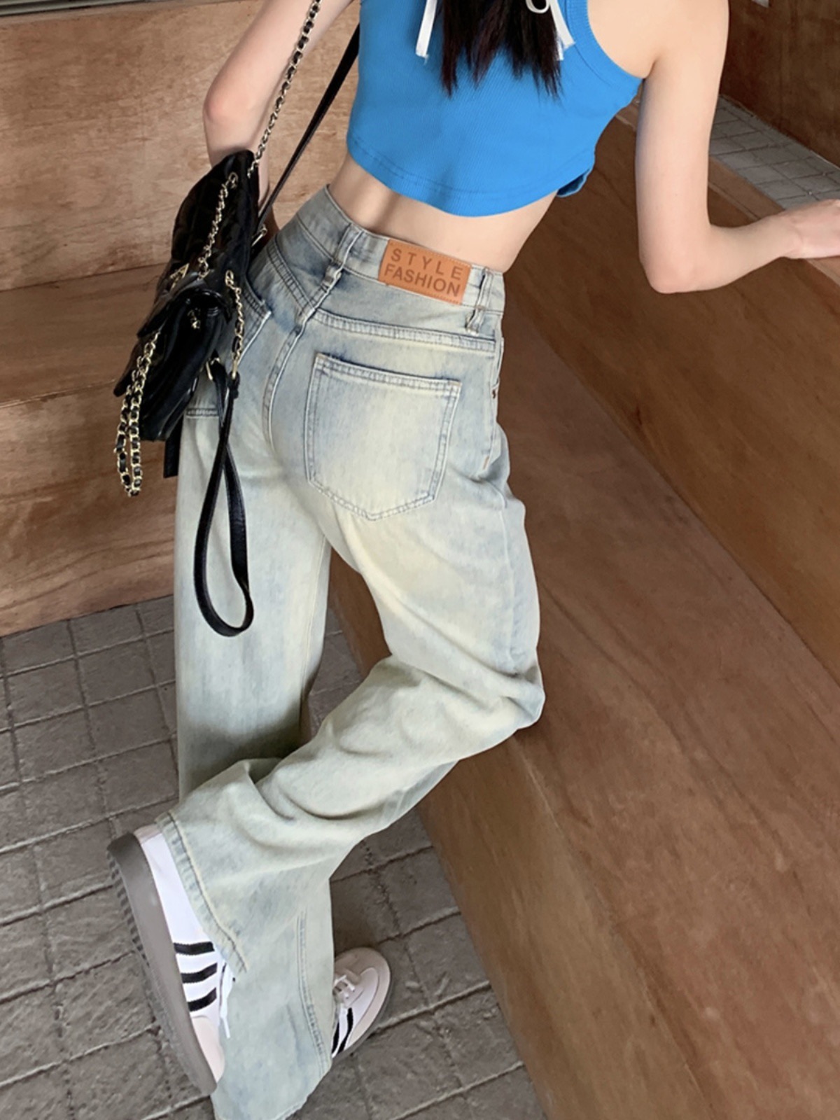 淺色牛仔褲女2025新款早春季高腰顯瘦寬鬆小個子窄版闊腿直筒褲子
