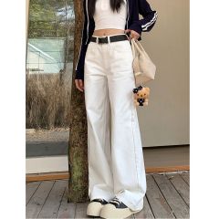 White straight-leg wide-leg cropped jeans for women, 2025 new style, high-waisted, loose-fitting, slimming, 100 layers, drape effect, floor-length pants