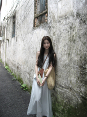 實拍#藍色掛脖吊帶裙上衣+半身長裙套裝女夏季