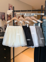 Photographed High-waisted Puffed Bodice A-line Wide-leg Fluffy Shorts Casual Loose Matchable Sheer Cotton Fabric Summer Skirt Pants