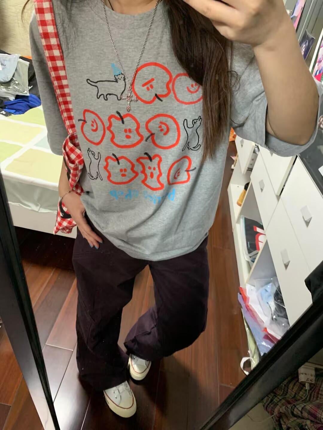 High-quality pure cotton 200g combed tight 100% cotton live broadcast same product front printed loose short-sleeved T-shirt for women