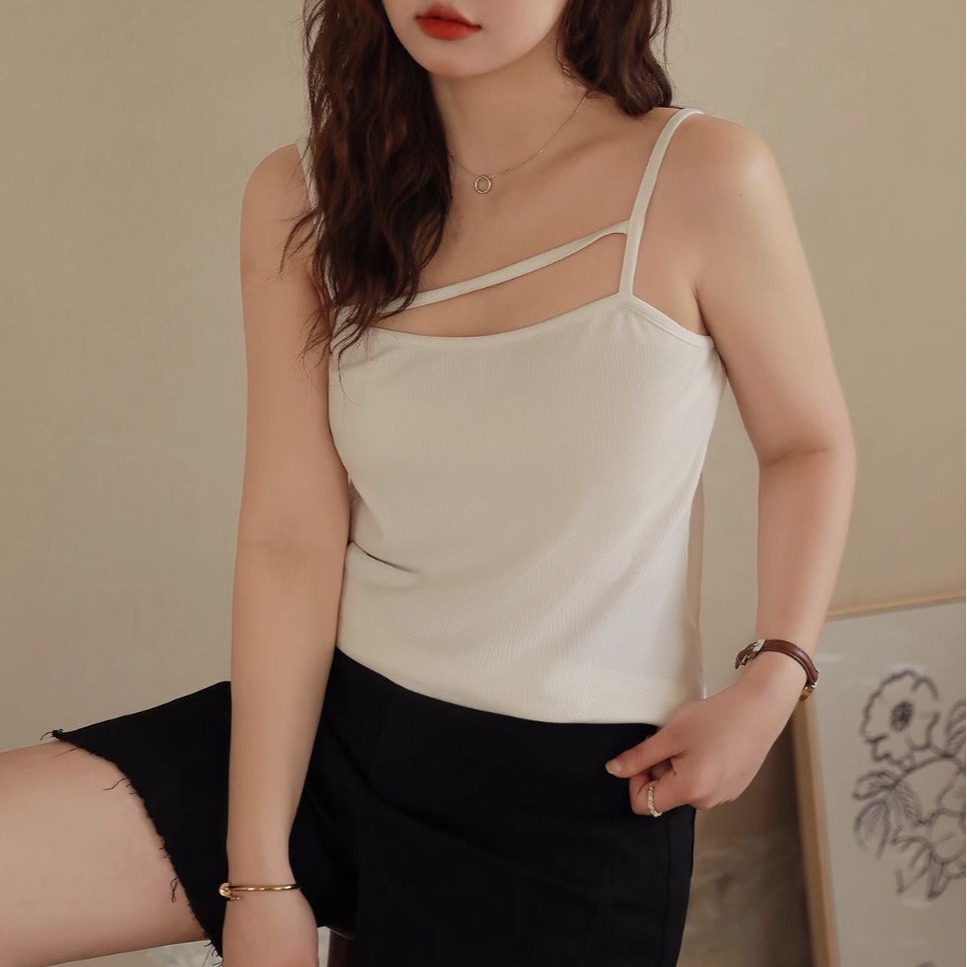顯瘦遮肉吊帶背心女2025夏季新款大碼微胖MM設計感內搭上衣T恤