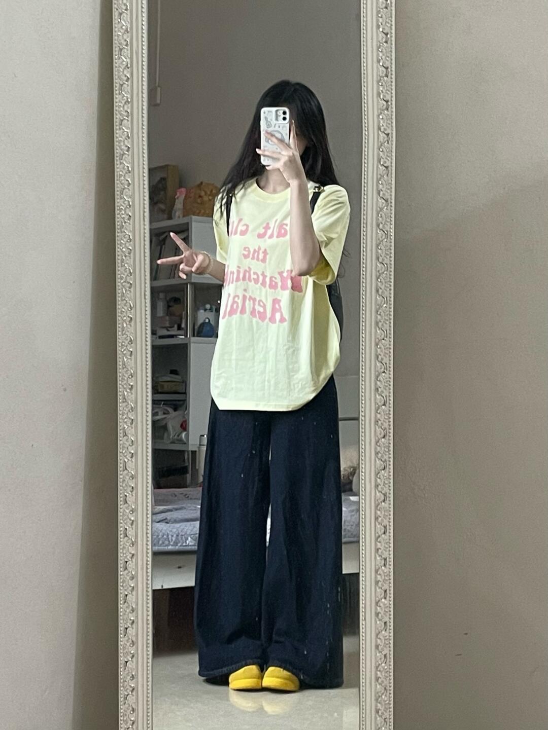 High-quality pure cotton 200g combed tight 100% cotton live broadcast same product front printed loose short-sleeved T-shirt for women