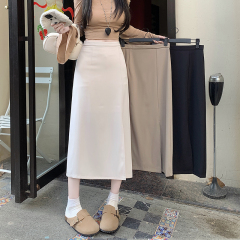 實拍 韓版春夏高腰包臀半身裙女氣質開叉百搭西裝中長裙女