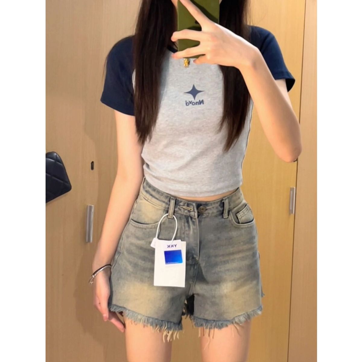 高腰牛仔短褲女夏季薄款毛邊設計感網紅炸街辣妹A字闊腿熱褲子潮
