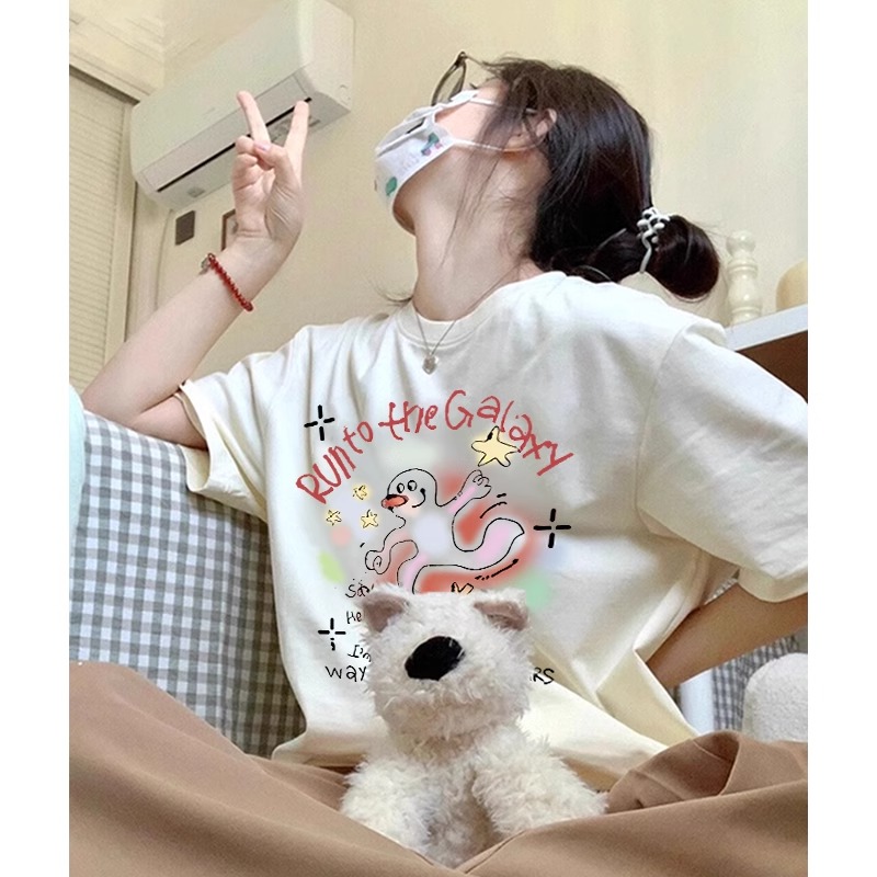 高品質純棉200克100%棉精梳緊密優質做工前印花短袖t恤女