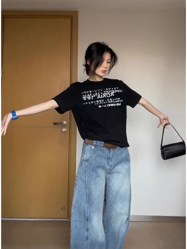 高品質純棉200克100%棉精梳緊密優質做工前印花短袖t恤女