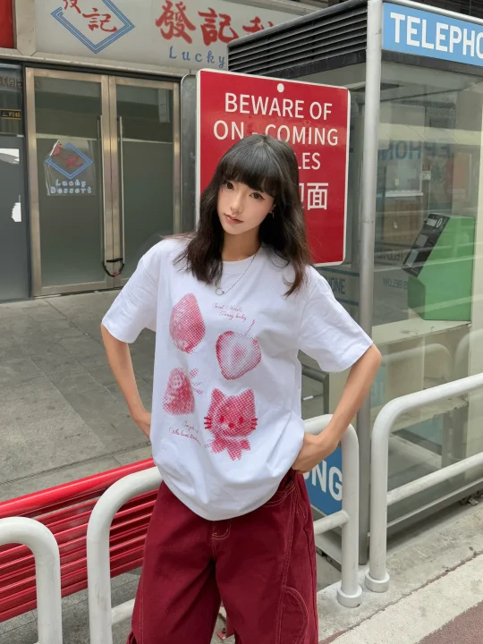High-quality pure cotton 200g combed tight 100% cotton live broadcast same product front printed loose short-sleeved T-shirt for women