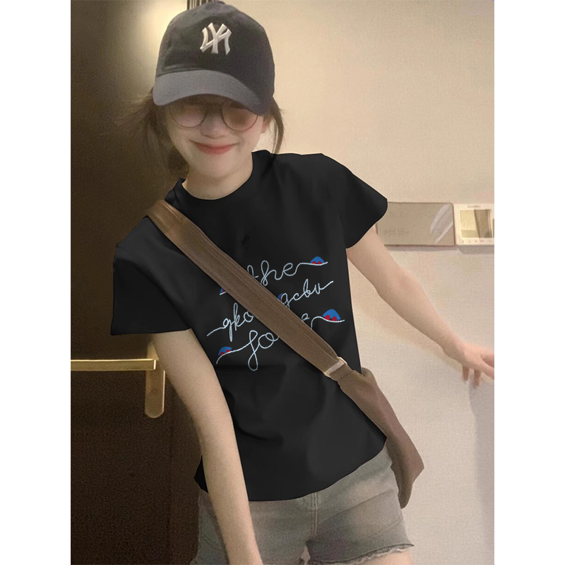 High-quality pure cotton 210g 40 Odale with elastic front printed slim short-sleeved T-shirt for women